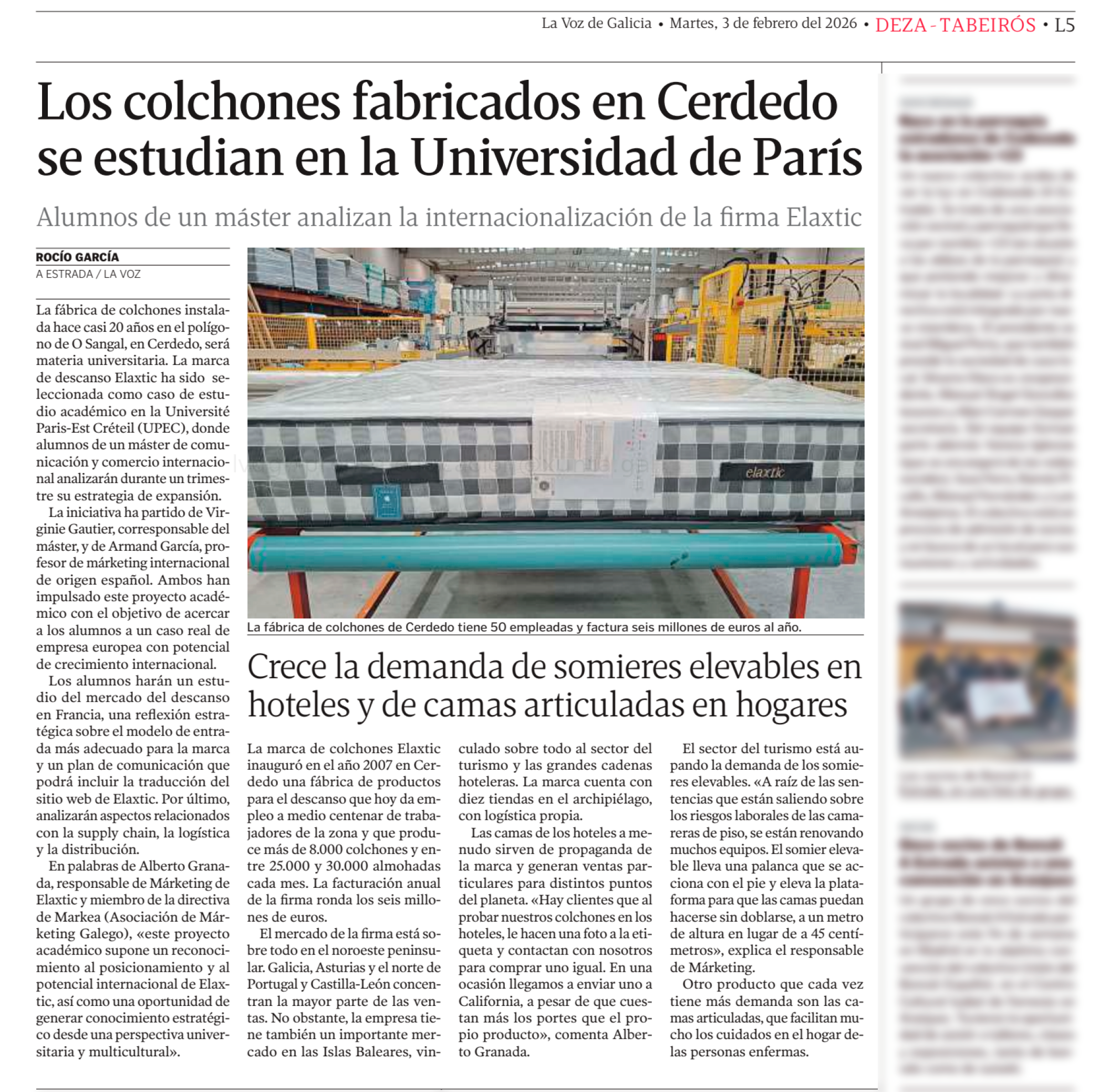 Los colchones de Elaxtic en La Voz de Galicia